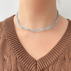 ✨Handmade Light Blue glass bead necklace✨